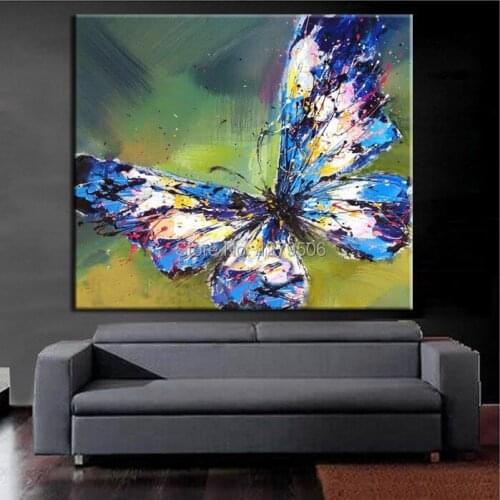 Cavas Painting 100% Handpainted Abstract Oil Painting Animal Wall Art on Canvas for Home Decoration 1pc Blue And White Butterfly