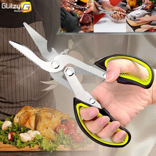 Kitchen Scissors 6 in 1 2cr13 Heavy Duty Curved Multifunctional Chicken Bone Scissors for Food Vegetable Fishing Cooking knife