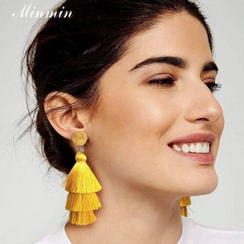 Minmin Layered Bohemian Fringed Tassel Earrings for Women Female Ethnic Fringe Drop Dangle Earring Fashion Jewelry 2019 MEH1204