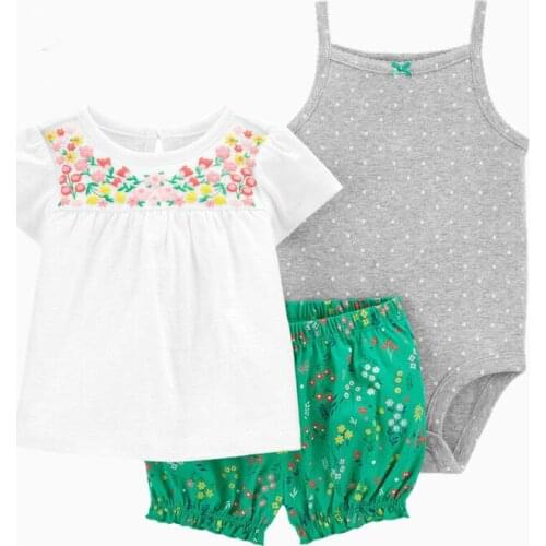 Fashion Baby Girls bodysuits Short Sleeves Dresses tops +Pp Short 3pcs Outfits Roupa Kids Newborn clothes sets