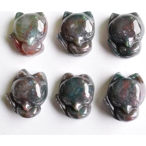 Wholesale 6pcs/lot Fashion high quality natural india onyx Stone charms Carved fox Pendants for diy jewelry making Free shipping