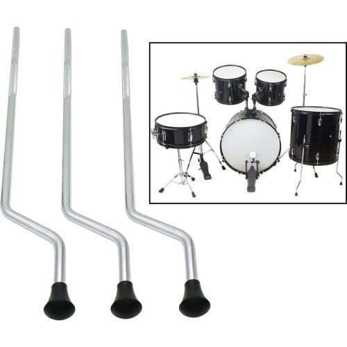 Set of 3 Tom Drum Legs Holder Non- Rubber Feet Anti-Rust Parts Silver
