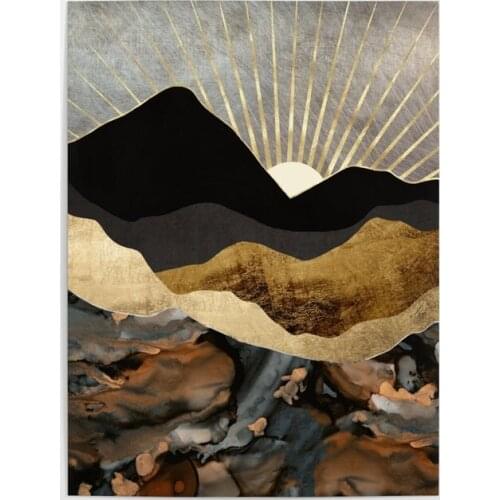 Wall Art Copper Gold Mountains Poster HD Prints Sunrise Natural Scenery Canvas Painting Home Decor Living Room Modular Pictures