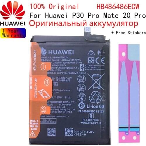 Hua Wei Original Replacement Phone Battery HB486486ECW 4100/4200mAh For Huawei P30 Pro Mate 20 Pro Genuine Phone Battery