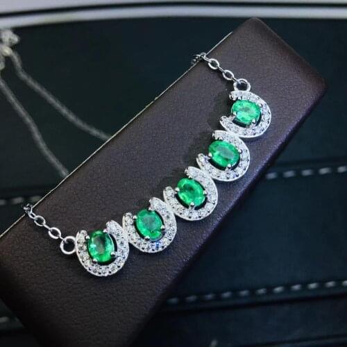 Natural green Emerald necklace Pendant S925 silver natural gemstone necklace Elegant round Row woman party gift fine jewelry