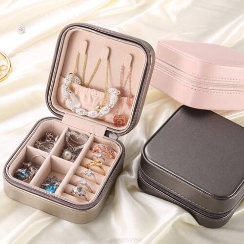 Protable Travel Leather Jewelry Box Organizer Display Earrings Ring Necklace Jewellery Zipper Storage Case Oct Dropshipping