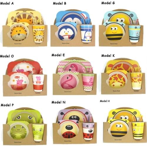 Food Tray Cup And Rice Bowl Set Bamboo Bowl Ware Fruteira Fiber Cartoon Tableware Child Childrens Cutlery Dinner Set 5pcs/set