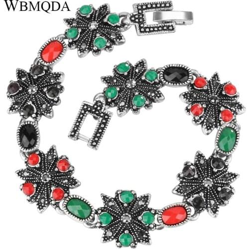 Wbmqda Hot Bohemian Bracelet Fashion Turkey Jewelry Antique Silver Color Inlay Resin Crystal Bracelets For Women Party Gifts