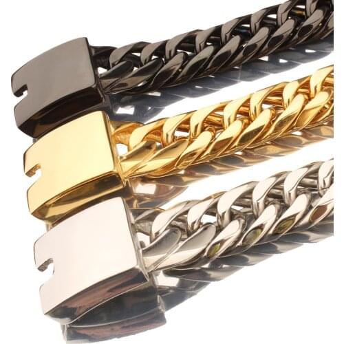 Christamas Gift New Arrive Silver Color/Gold/Black Metal Stainless Steel Double Cuban Chain 16mm Wide Mens Bracelet Bangle 7-11"