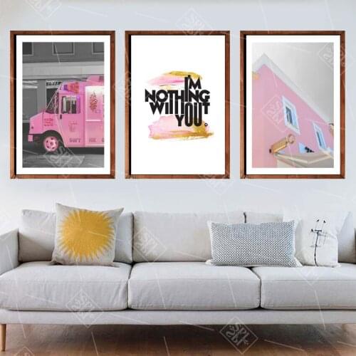 Pink Girls Room Decor Car and Building Landscape Nordic Posters and Prints Wall Art Canvas Paintings Bedroom Decoration Pictures