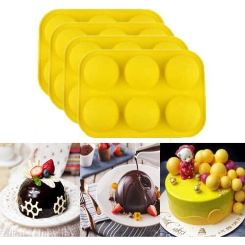 Yellow 6Hole Silicone Baking Mold for Baking 3D Bakeware Chocolate Half Ball Sphere Mold Cupcake Cake DIY Muffin Kitchen Tools