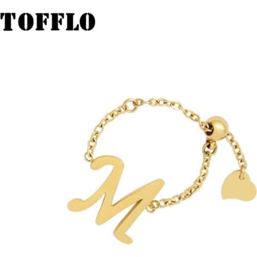TOFFLO Stainless Steel Jewelry Simple M-Chain Peach Heart Fingertip Ring Fashion Womens Ring BSA124