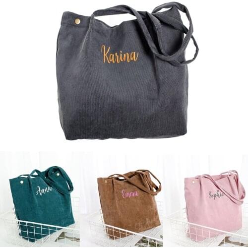 New Corduroy Womens Tote Corduroy Bag Personalized Hand Shoulder High Capacity Bag Embroidery Custom Simple Fashion Women