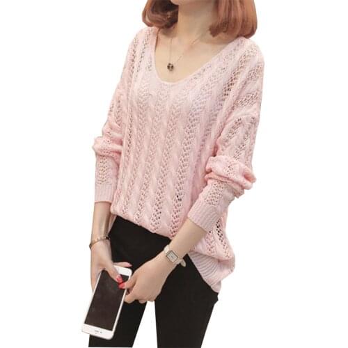 Knit sweater Spring 2021 womens sweater tops women new hollow loose pullover sweater clothing thin long-sleeved sweater Female