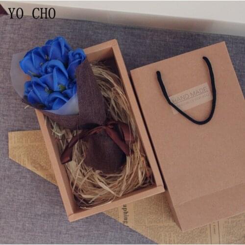 YO CHO 7pcs Fake Soap Flowers Set Bear Gift Box Mother/Teachers Day Birthday Gift Valentines Day Soap Flowers Fake Bouquet Box