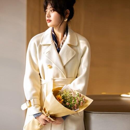 Winter and autumn coat women woman clothes 2019 winter Fashion white Double-sided wool Double-breasted long Lapel coat female