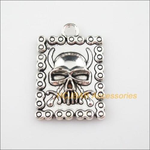 3Pcs Tibetan Silver Color Halloween Skull Rectangle Charms Pendants 29x43mm