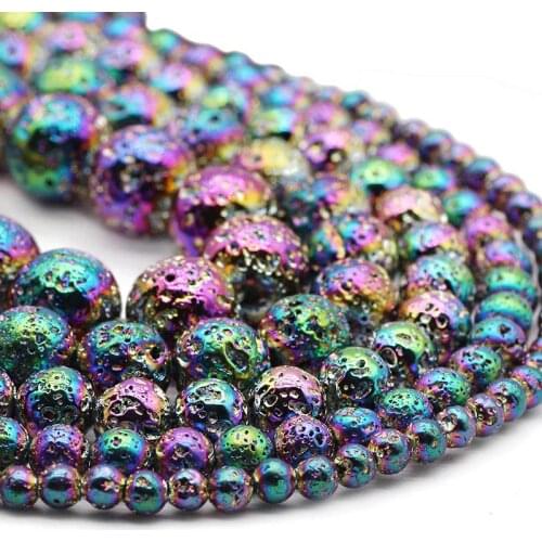 4/6/8/10/12MM Multicolor Natural Lava Stone Volcanic rocks Spacer Round Loose Beads For DIY Jewelry Making Bracelet Accessories