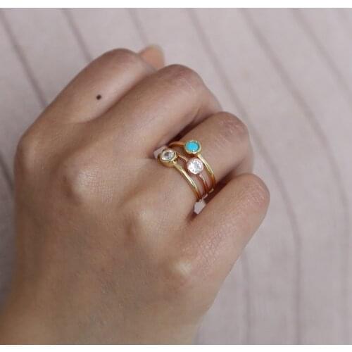 Us SIZE 5 6 7 8 9 simple single cz ring vermeil 925 sterling silver minimal dainty jewelry turquoises zirconia ring for women