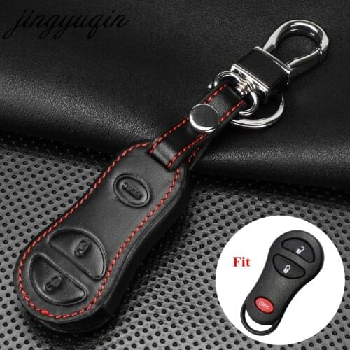 Jingyuqin 3 Button Keyless Remote Key Case Leather Cover Fob For Chrysler Voyager Cruiser For Dodge Ram Dakota Jeep Cherokee