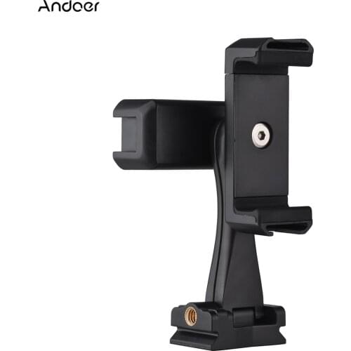 Andoer Phone Tripod Mount Dual Phone Holders Vertical Horizontal Phone Clamp 4 Cold Shoe Smartphone Holder for Live Streaming