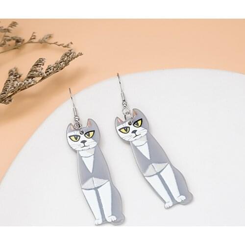 ZiccoWong Korean Cartoon Grey Cat Long Dangle Earring For Women Girl Vintage Lovely Animal Long Eardrop Earring Party Jewelry