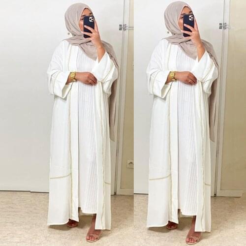 Women Muslim Open Abaya Hijab Dress Long Sleeves Dubai Turkey Kimono Duster Cardigan Coat American Modesty Party Ramadan Eid