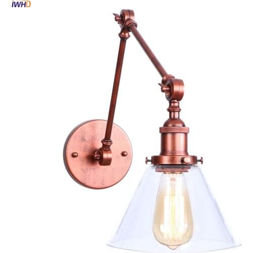 IWHD Adjustable Long Arm Vintage Wall Lamp Bedroom Mirror Stair Light Industrial Loft Decor Retro Wall Lights Fixtures Wandlamp