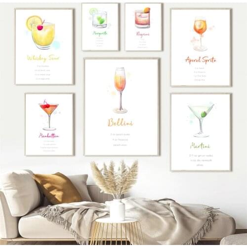 Wine Glass Canvas Painting Cocktail Whiskey Vodka Making Recipe Wall Art Nordic Posters and Prints Pictures for Bar Club Decor