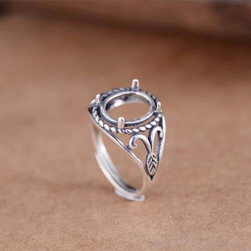Ring Blank (9x11mm Oval Blank) Adjustable Thai Sterling Silver Ring Base Oval Cabochon Ring Setting R783B