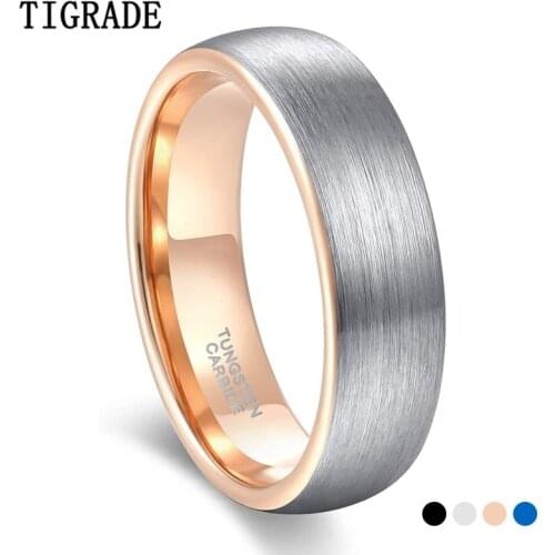 Tigrade Fashion Rose Gold Tungsten Ring Women Ring 6mm Romantic Female Wedding Band Ring For Men Women Jewelry Opal Anel Size 14