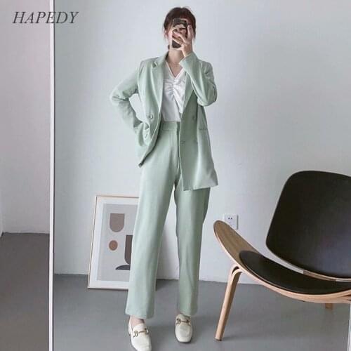 HAPEDY Minimalism Women Suit Set Autumn Spring Two Piece Set Lady Blazer Jacket +Long Pant Female Outerwear Elegant Ladies Coat