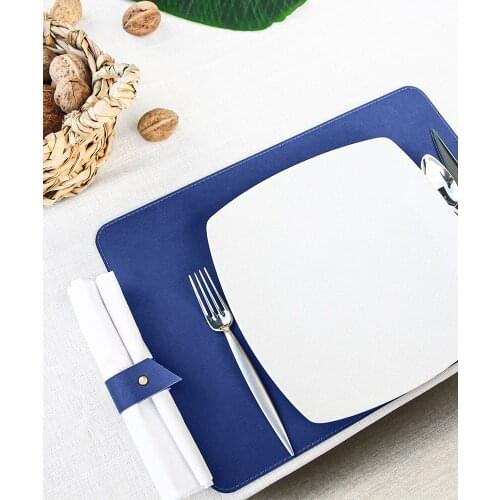 Leather Dark Blue American Service 4 pieces tableware accessories handmade %100 cowhide