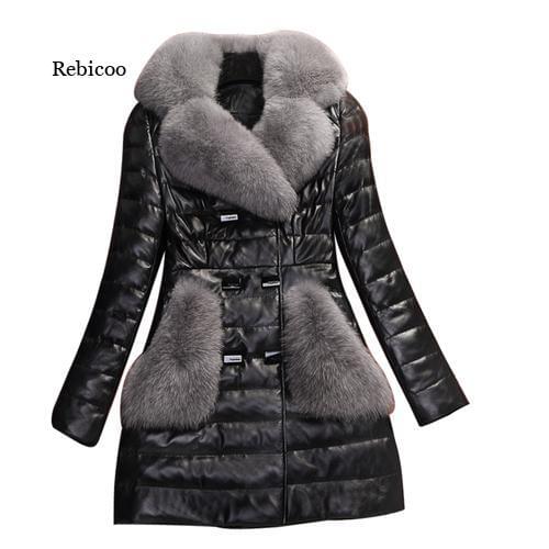 Faux Jacket Winter Leather Fox Fur Coat Women Down Cotton Parka Womens Jackets Chaqueta Cuero Mujer