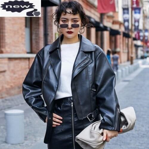 Autumn New Women Fashion Short Loose Fit Pu Leather Jacket Boyfriend Style Motorcycle Windbreaker Coats Punk Casual Outerwear