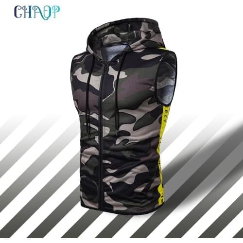 2021 Summer Men Bodybuilding Tank Tops Sleeveless Hoodies Man Casual Camouflage Zip Hooded Vest Male Camo T shirt Clothing