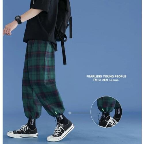 Trendy Plaid Streetwear Pants Mens 2021 New Comfortable Pant Summer Loose Comfortable Casual All-match Korean Joggers Trousers