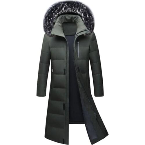 2021 Winter New Mens Long Down Jacket Clothes Thicken Warm White Duck Down Hooded Fur Collar Casual Coat Male Brand Clothing