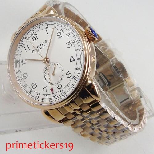 42mm PARNIS white dial rose golden case luxury men watches date 24 hours indcator wristwatch 1276