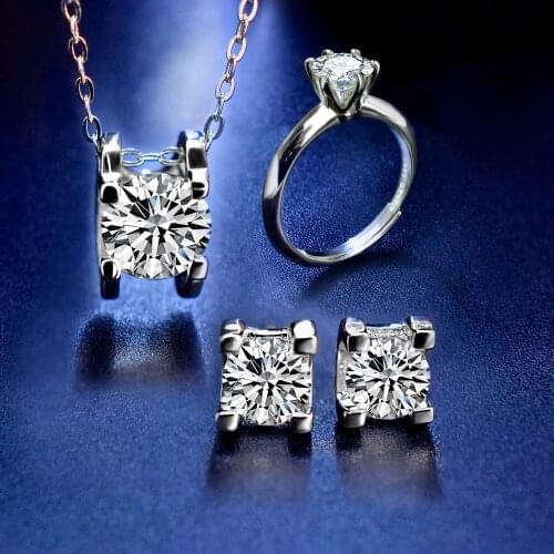 NYMPH Moissanite Sets Pendant Earrings Ring 1.0 carats/50 points D color round 925 sterling silver fine jewelry engagement gift