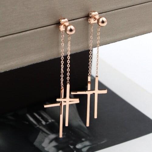 Wholesale Fashion Woman Jewelry Hot Temperament Size Cross Long Rose Gold Woman Earrings For Women Party Gifts E305