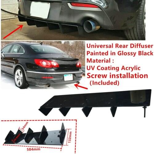 58.4cmx13.2cm Fit For VW Passat CC / CC 2009-2012 Gloss Black Set Rear Bumper Fin Air Diffuser 5 Shark Fins Spoiler Universal