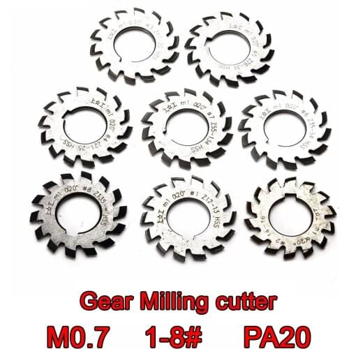 M0.7 modulus PA20 degrees NO.1-NO.8 8pcs/set HSS Gear Milling cutter Gear cutting tools Free shipping
