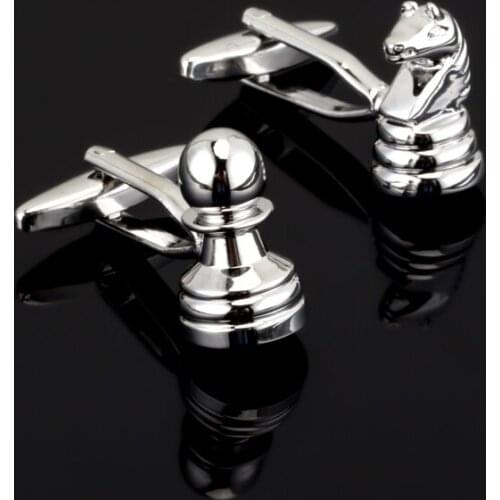 Luxury Shirt Men Gift Chess Cufflinks Novelty Knights & Pawns Design Silver Color Copper Cuff Links Wholesale&retail