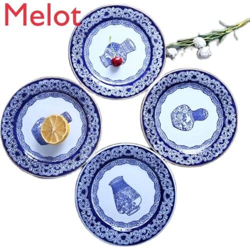 Hand-Painted Household High Temperature Underglaze Blue and White Porcelain Plate Swing Kakeban Retro Chinese Style Tableware
