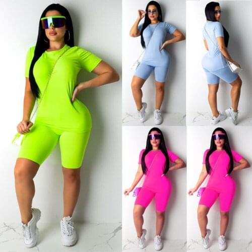 2021 New Women Casual Solid Color Sportswear Sports Suit Female Crop Top Shorts Outfit Yoga Workout Clothes Tracksuit Outfits