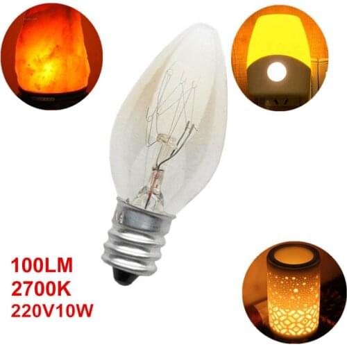 10pcs E12 Light Bulb 220V 10W 100LM 2700K Transparent Warm Color C7 Incandescent Tungsten Night Lamp Bulb Himalayan Salt Lamp