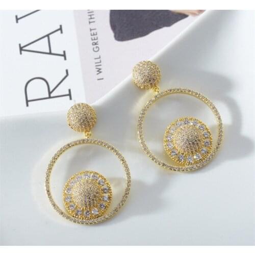 Drop Earrings Copper Multicolor AAA Cubic Zirconia Big Round Hollow Trendy Dangle Earrings Women Earrings Free Drop Shipping