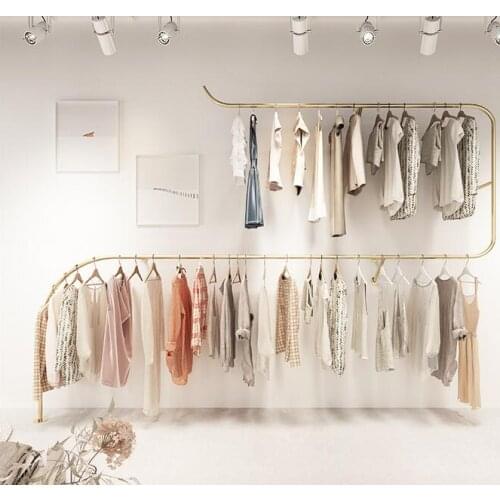 Clothing store display rack wrought iron double wall hanger floor-standing shelf