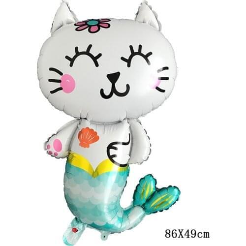 1PC 86*49cm 3D Fishtail cat balloon aluminum Heliu foil balloon birthday party decorations kids globos baby show